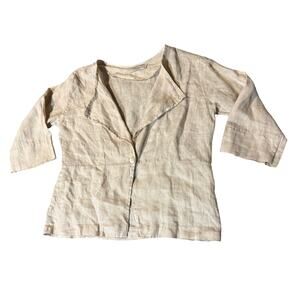 Viola Borghi Jacket Womens Medium 100% Linen Neutral‎ Color Casual Fit Lagenlook